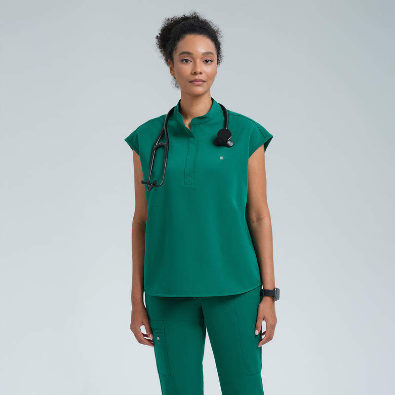 Alexandra Oversized Three Pocket Scrub Top Alpine Green