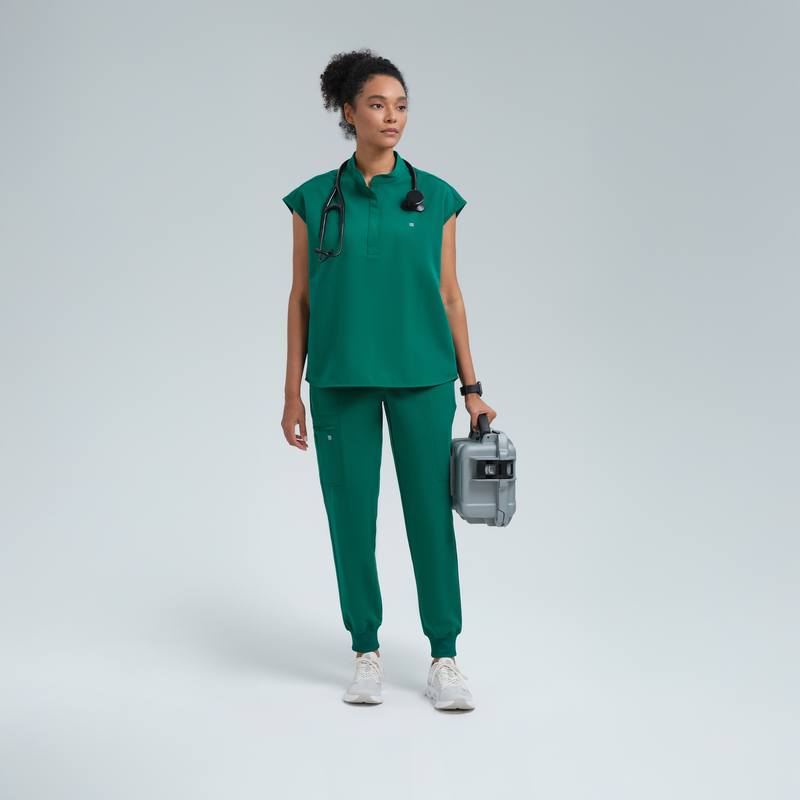 Alexandra Oversized Three Pocket Scrub Top Alpine Green
