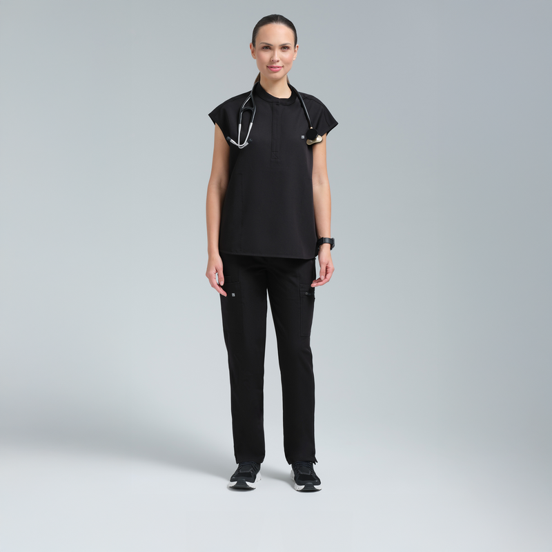 Alexandra Oversized Three Pocket Scrub Top Black