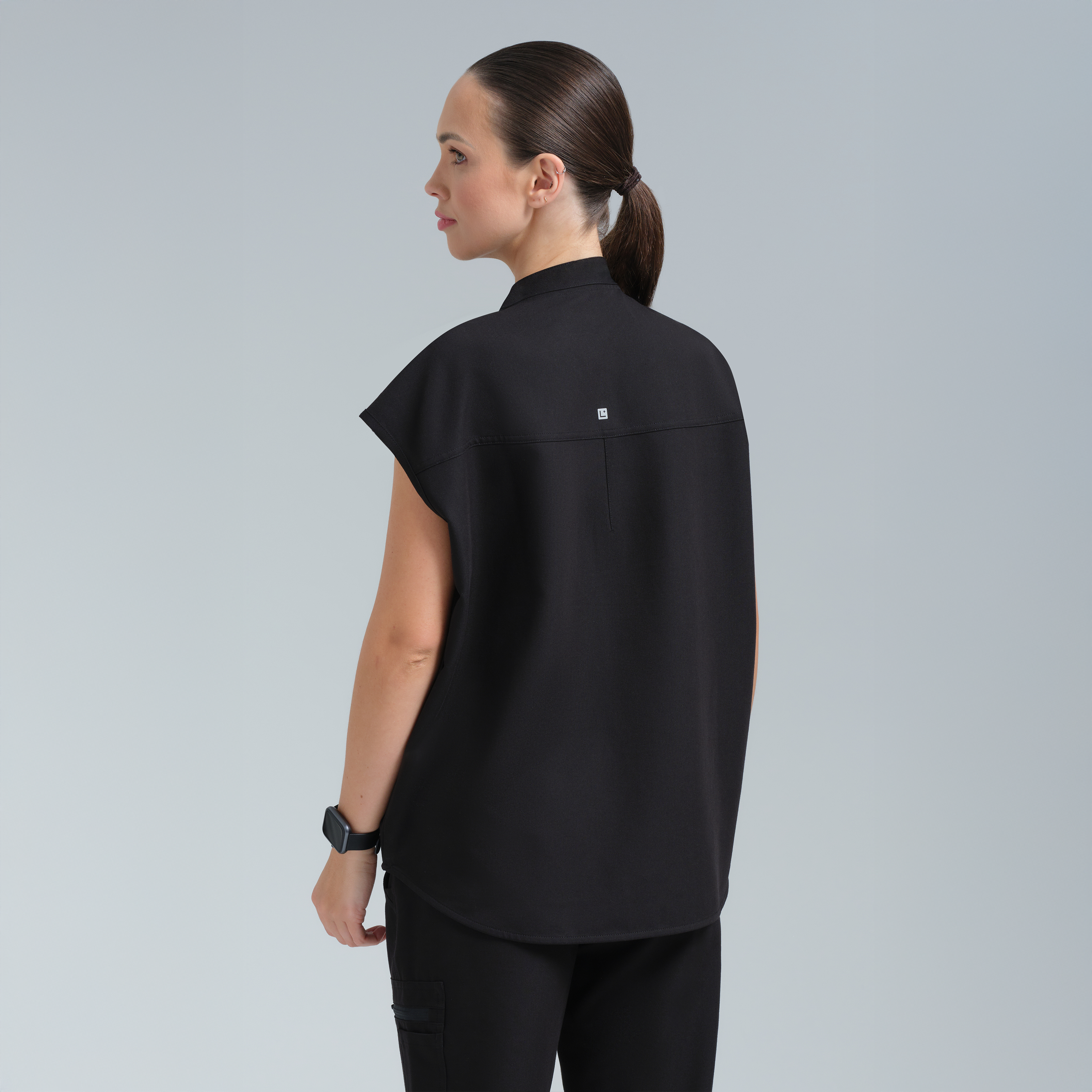 Alexandra Oversized Three Pocket Scrub Top Black