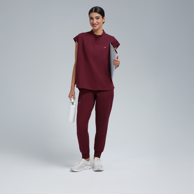 Alexandra Oversized Three Pocket Scrub Top Burgundy