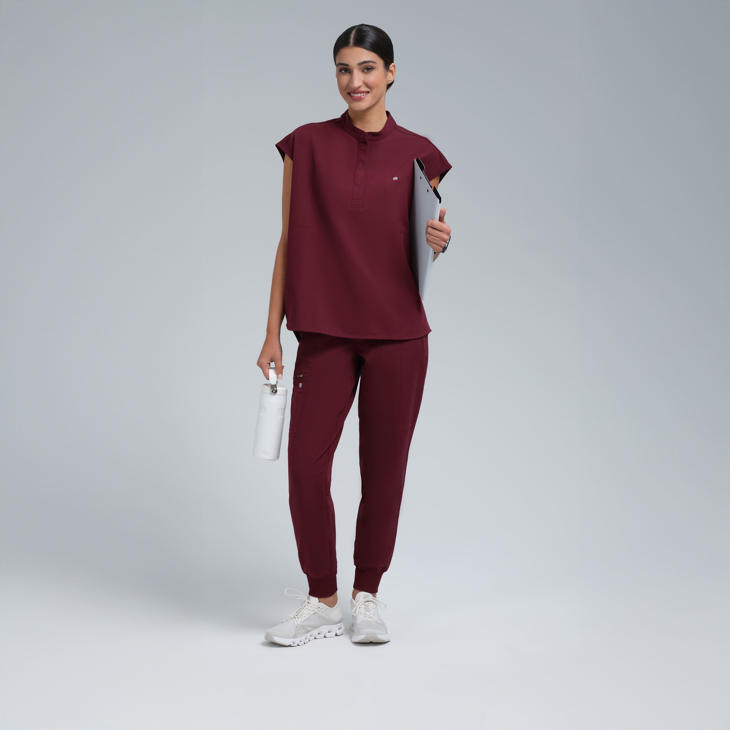 Alexandra Oversized Three Pocket Scrub Top Burgundy