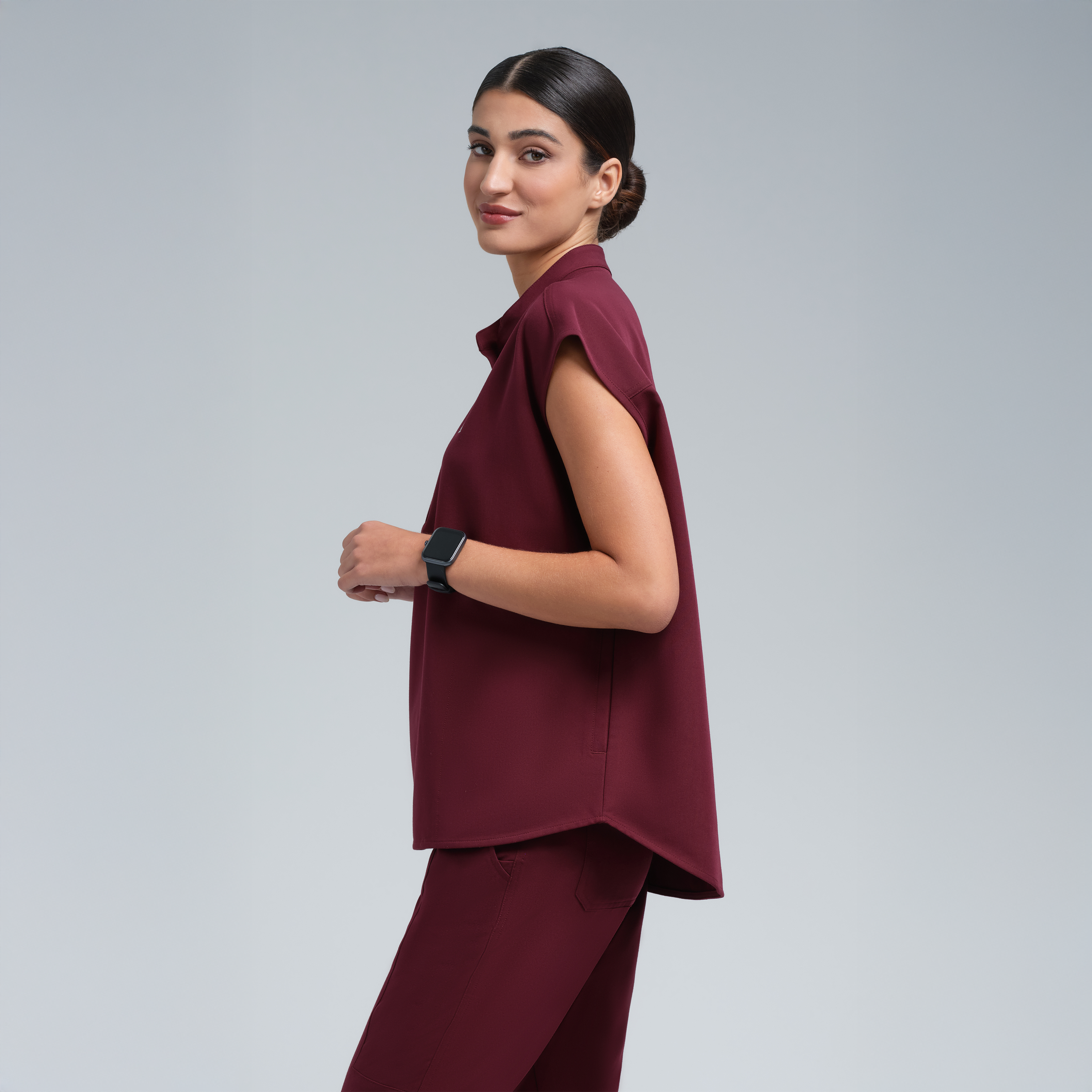 Alexandra Oversized Three Pocket Scrub Top Burgundy