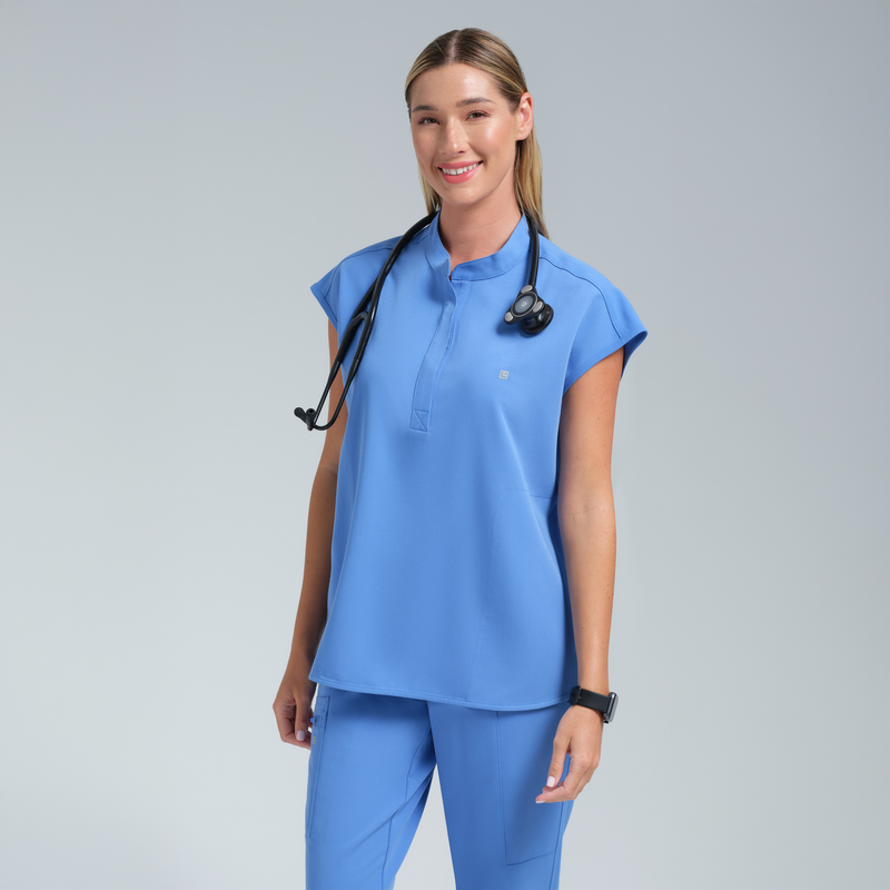 Alexandra Oversized Three Pocket Scrub Top Ceil Blue