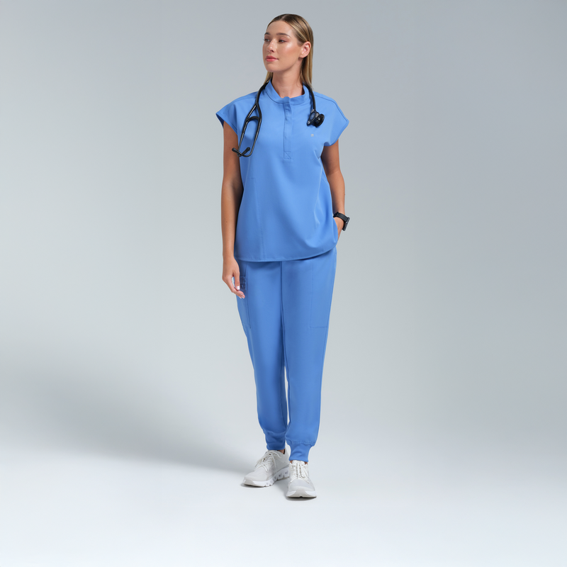 Alexandra Oversized Three Pocket Scrub Top Ceil Blue