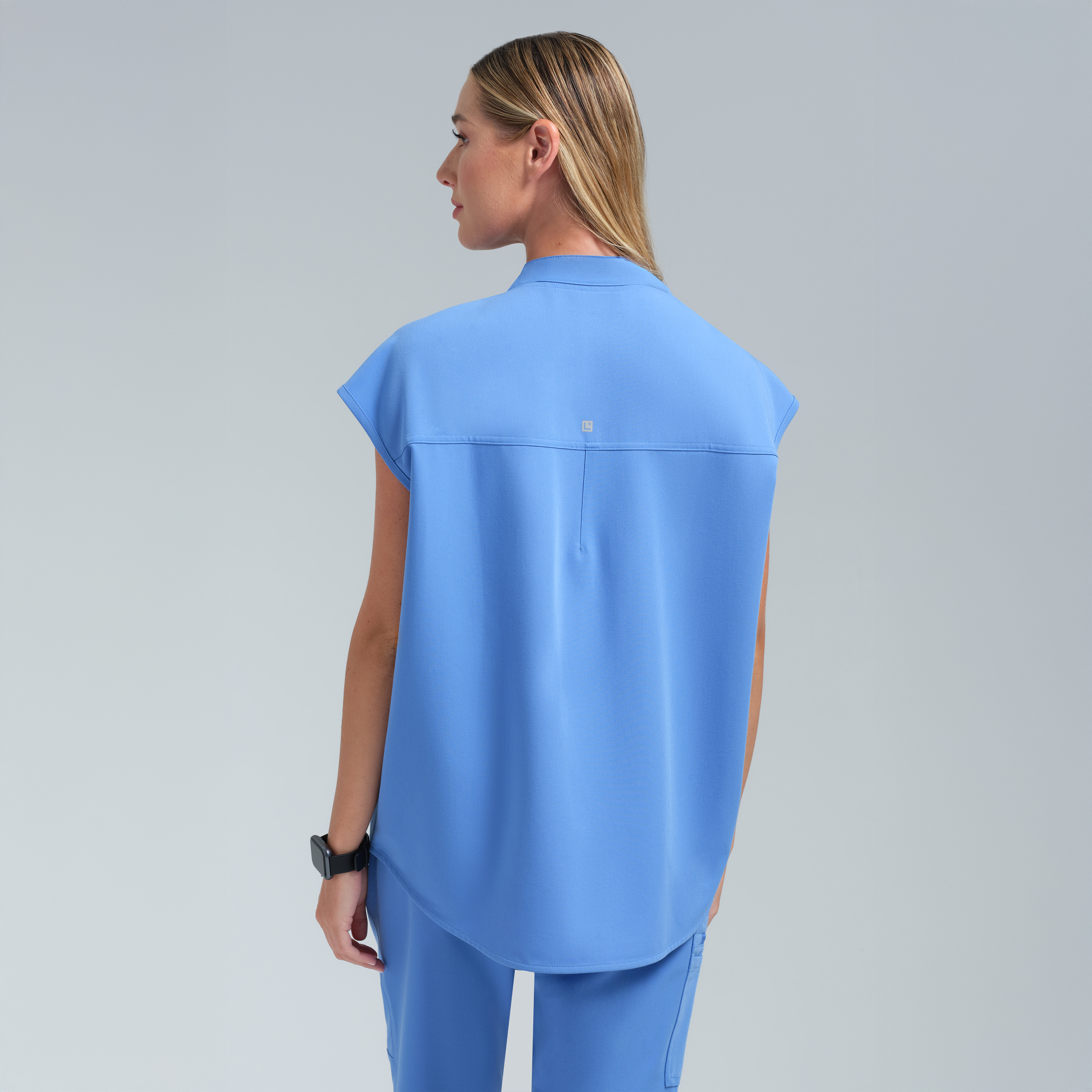 Alexandra Oversized Three Pocket Scrub Top Ceil Blue