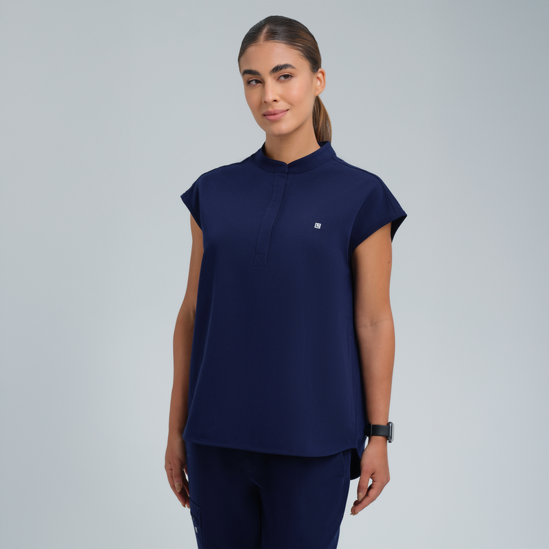 Alexandra Oversized Three Pocket Scrub Top Navy