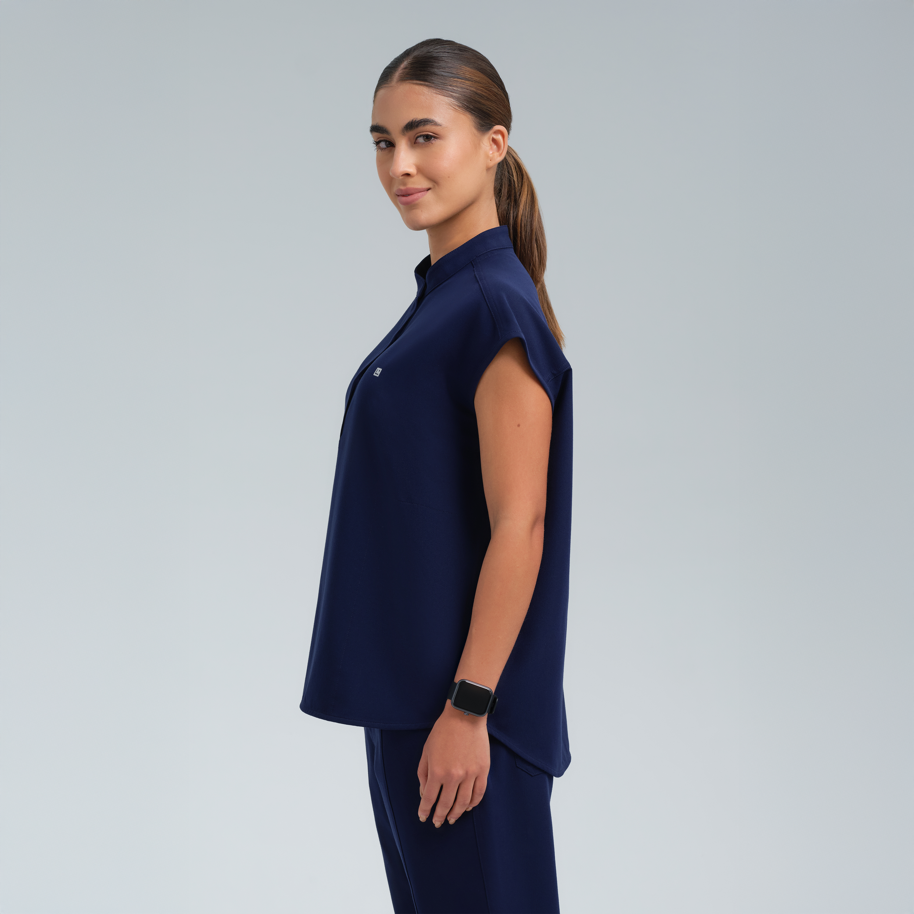 Alexandra Oversized Three Pocket Scrub Top Navy