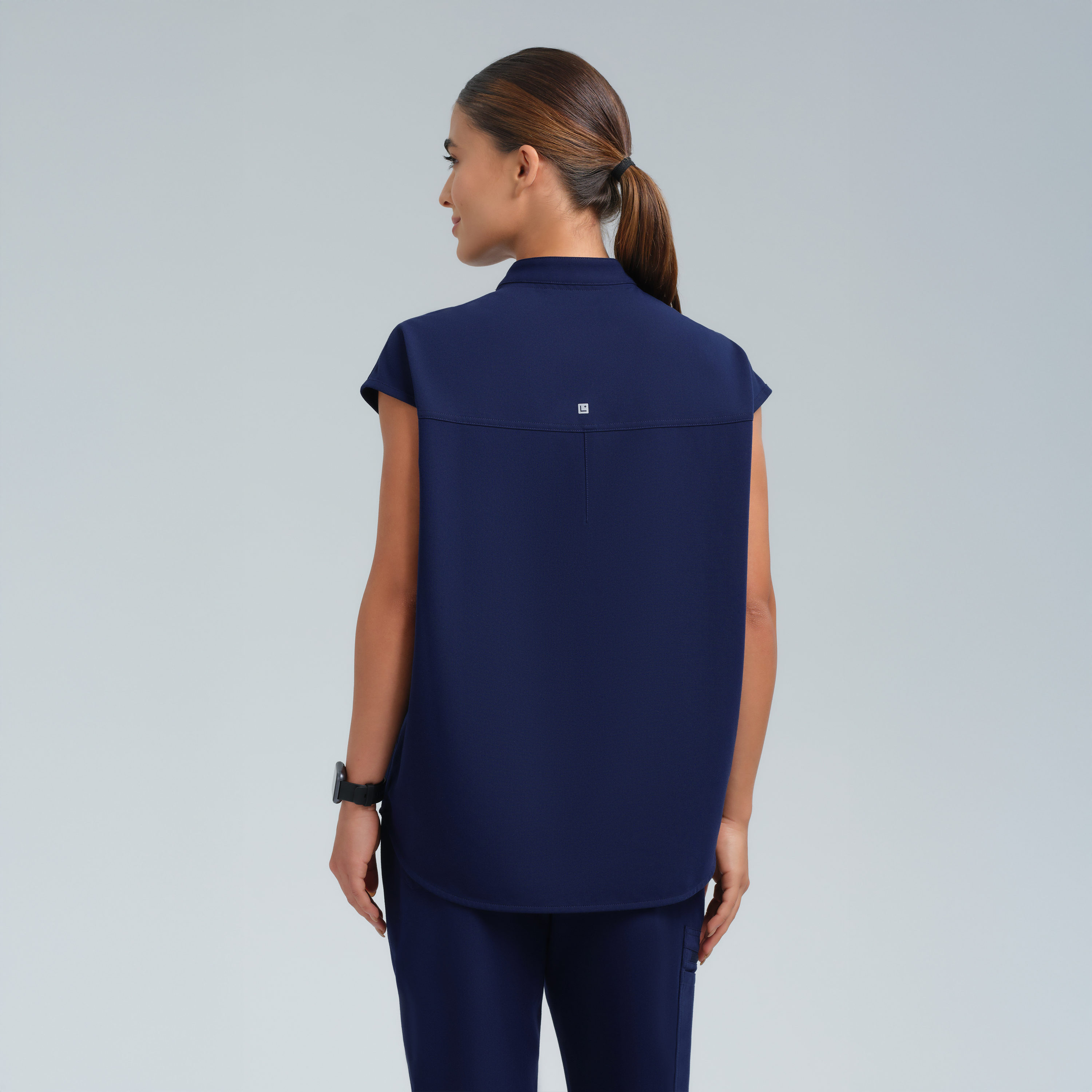 Alexandra Oversized Three Pocket Scrub Top Navy