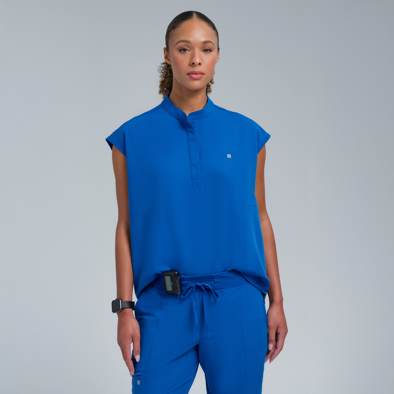 Alexandra Oversized Three Pocket Scrub Top Royal Blue