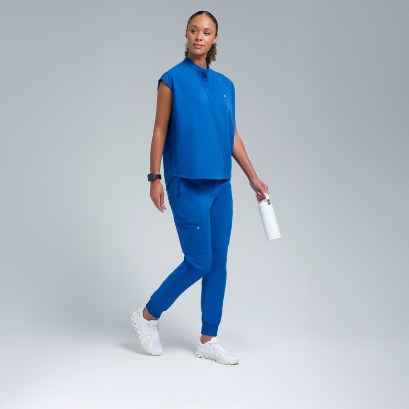 Alexandra Oversized Three Pocket Scrub Top Royal Blue