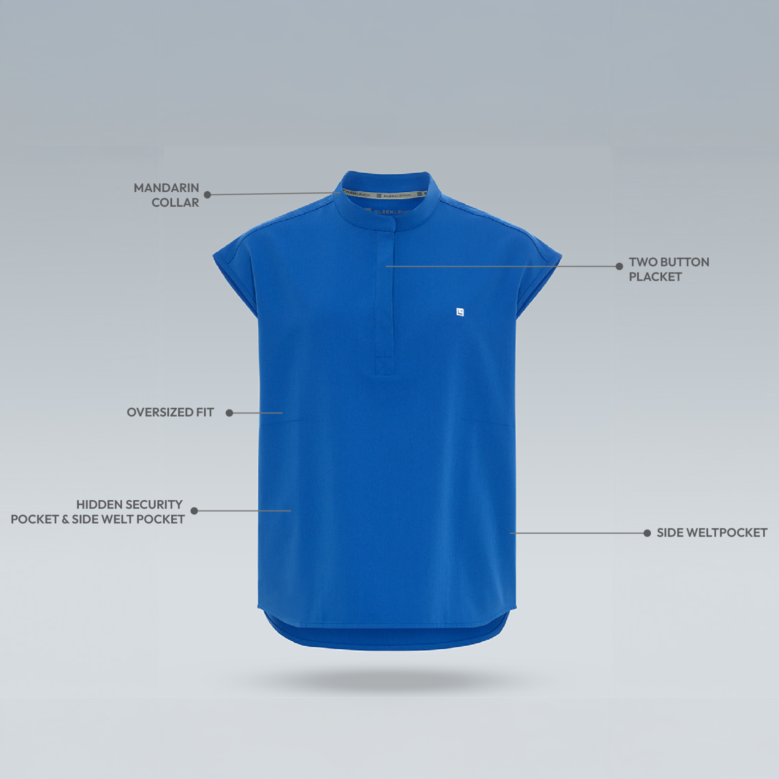 Alexandra Oversized Three Pocket Scrub Top Royal Blue