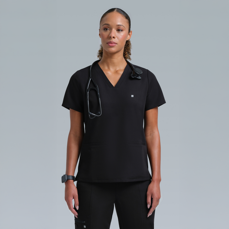 Athena Three Pocket Scrub Top Black