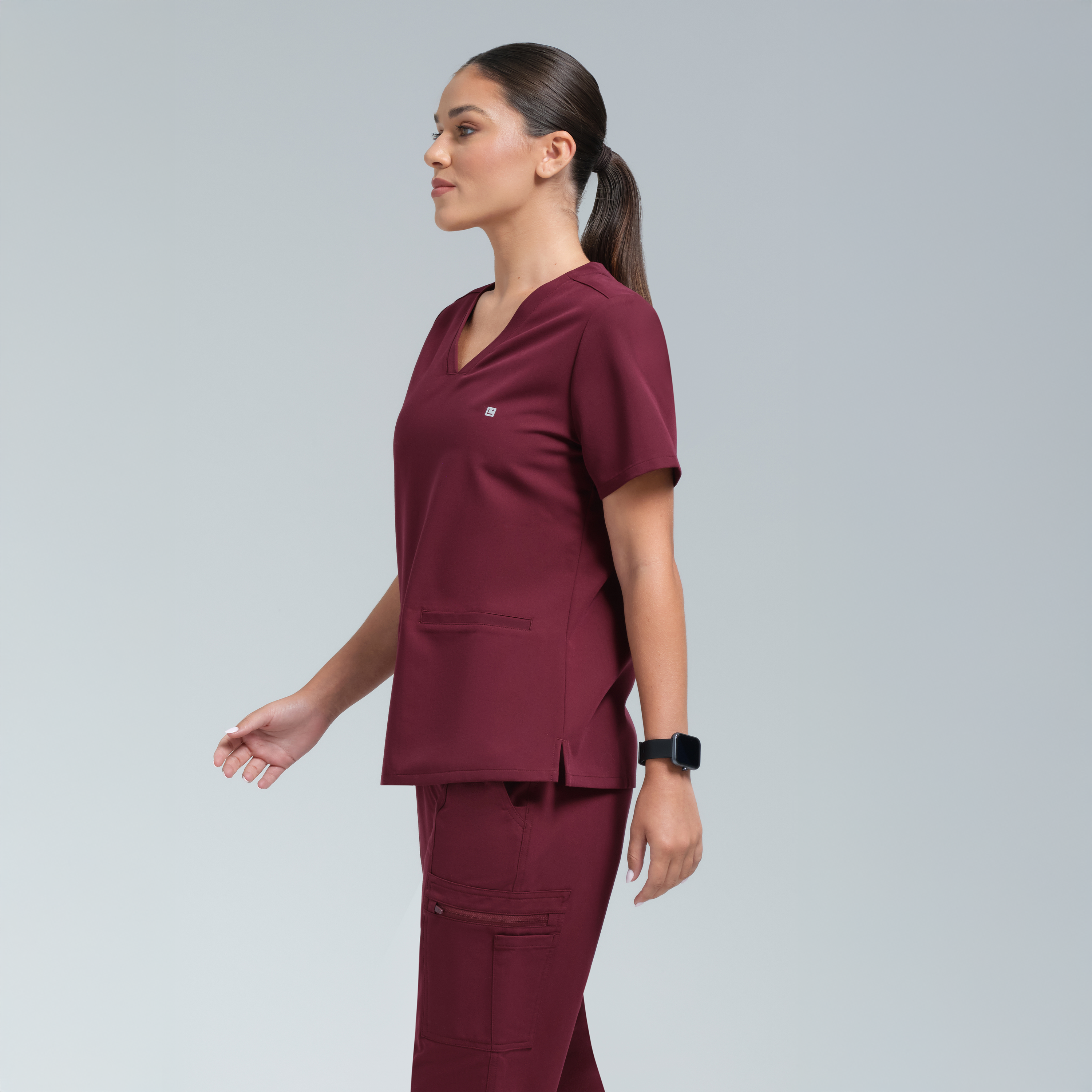 Athena Three Pocket Scrub Top Burgundy