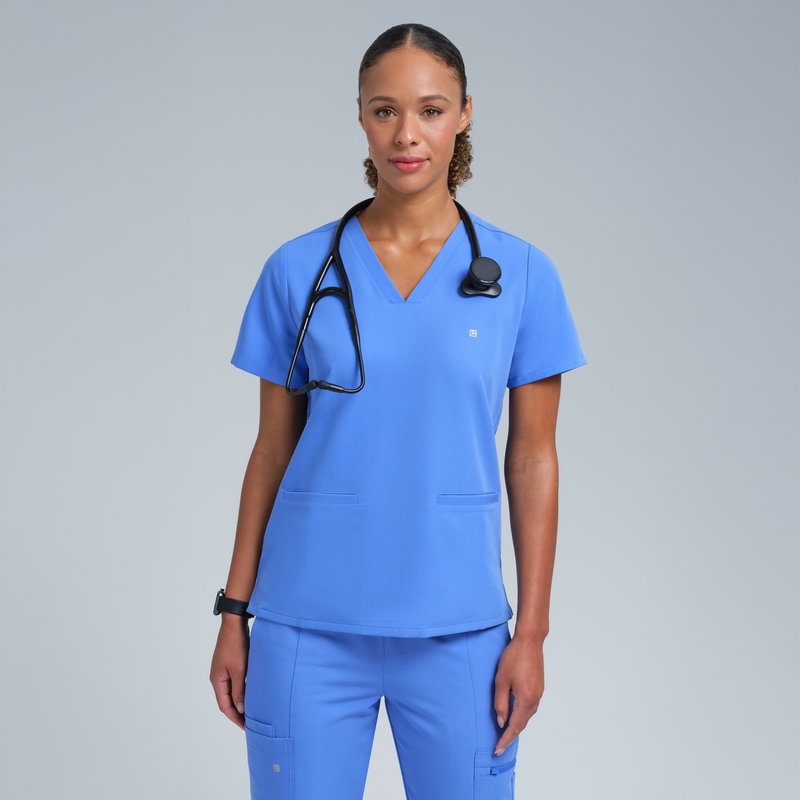 Athena Three Pocket Scrub Top Ceil Blue