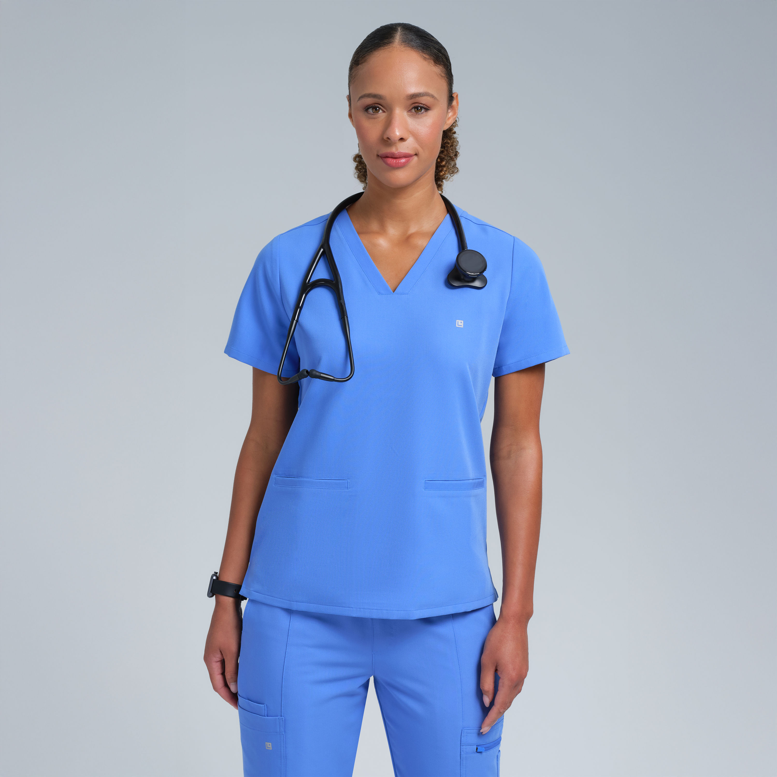 Athena Three Pocket Scrub Top Ceil Blue