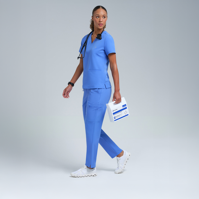 Athena Three Pocket Scrub Top Ceil Blue