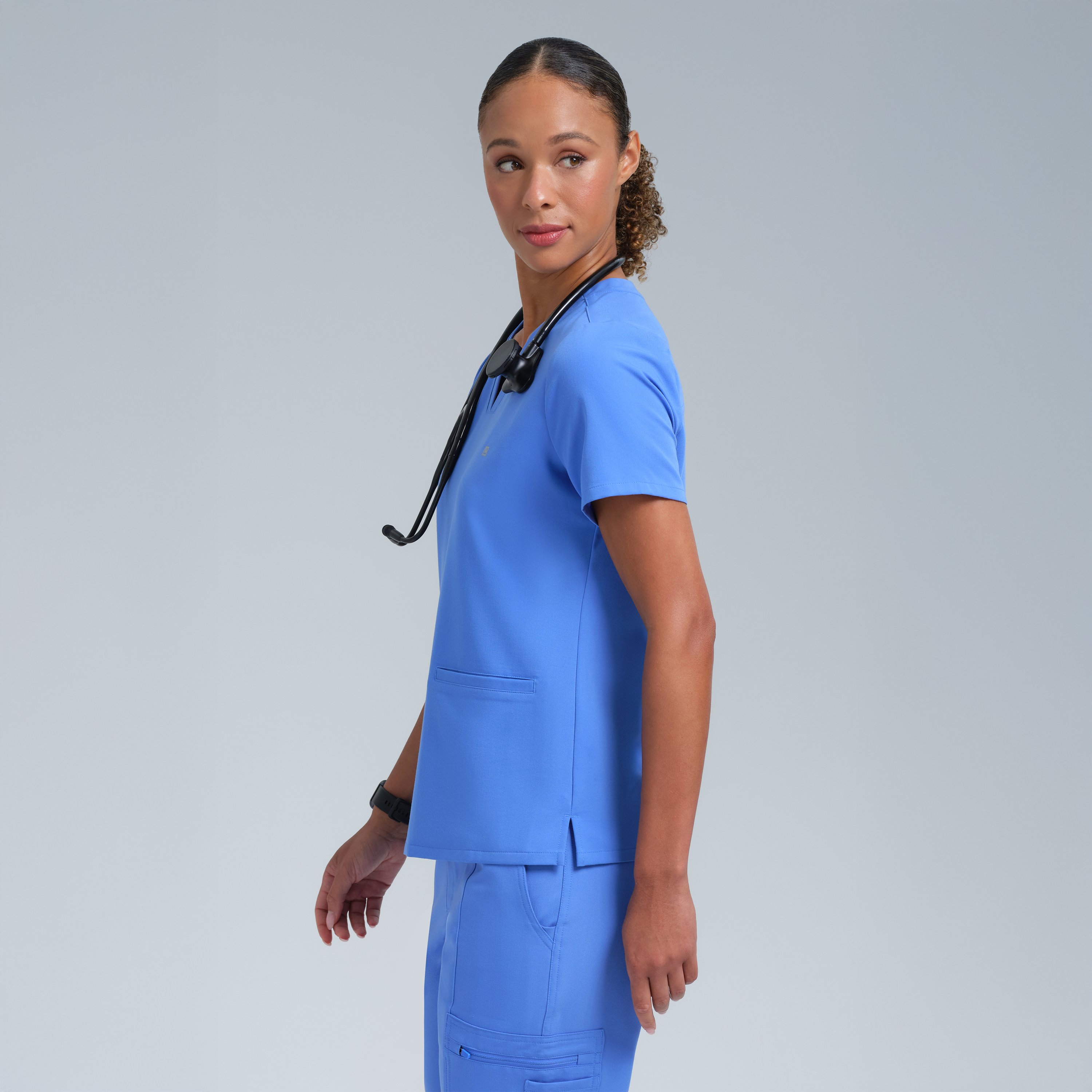 Athena Three Pocket Scrub Top Ceil Blue
