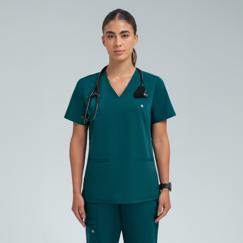 Athena Three Pocket Scrub Top Legion Blue