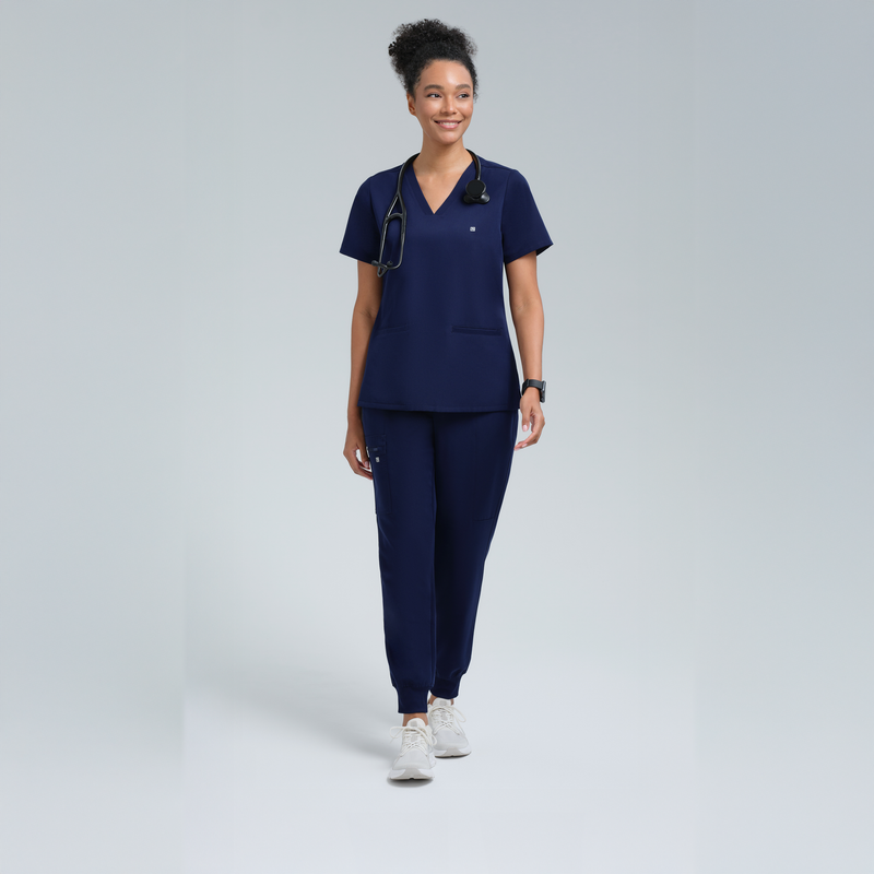 Athena Three Pocket Scrub Top Navy