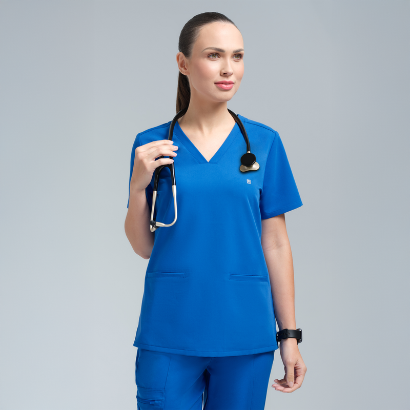 Athena Three Pocket Scrub Top Royal Blue