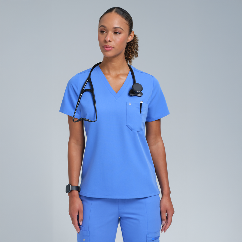 Calypso One Pocket Scrub Top Ceil Blue