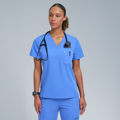 The Pro Women's Fitted Ceil Blue Scrub Set
