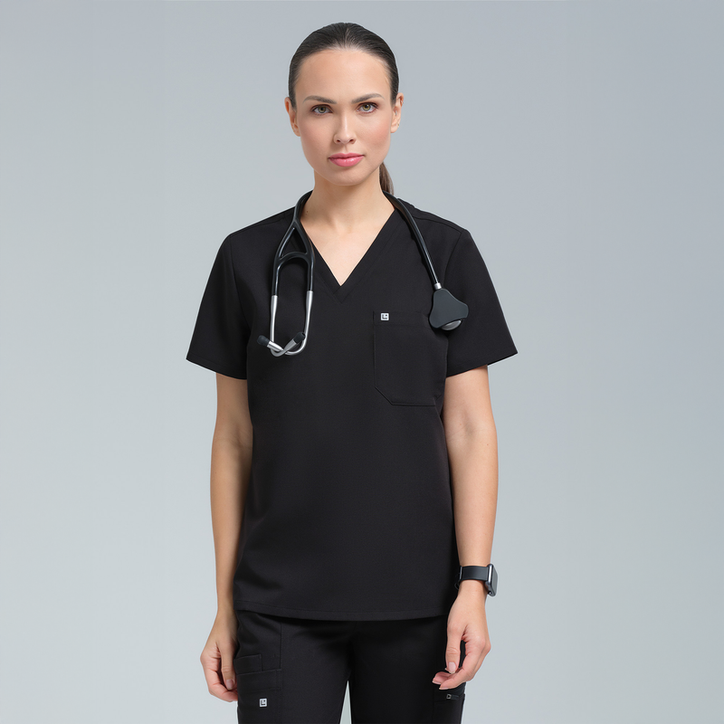 Calypso One Pocket Scrub Top Black