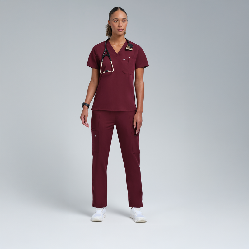 Calypso One Pocket Scrub Top Burgundy