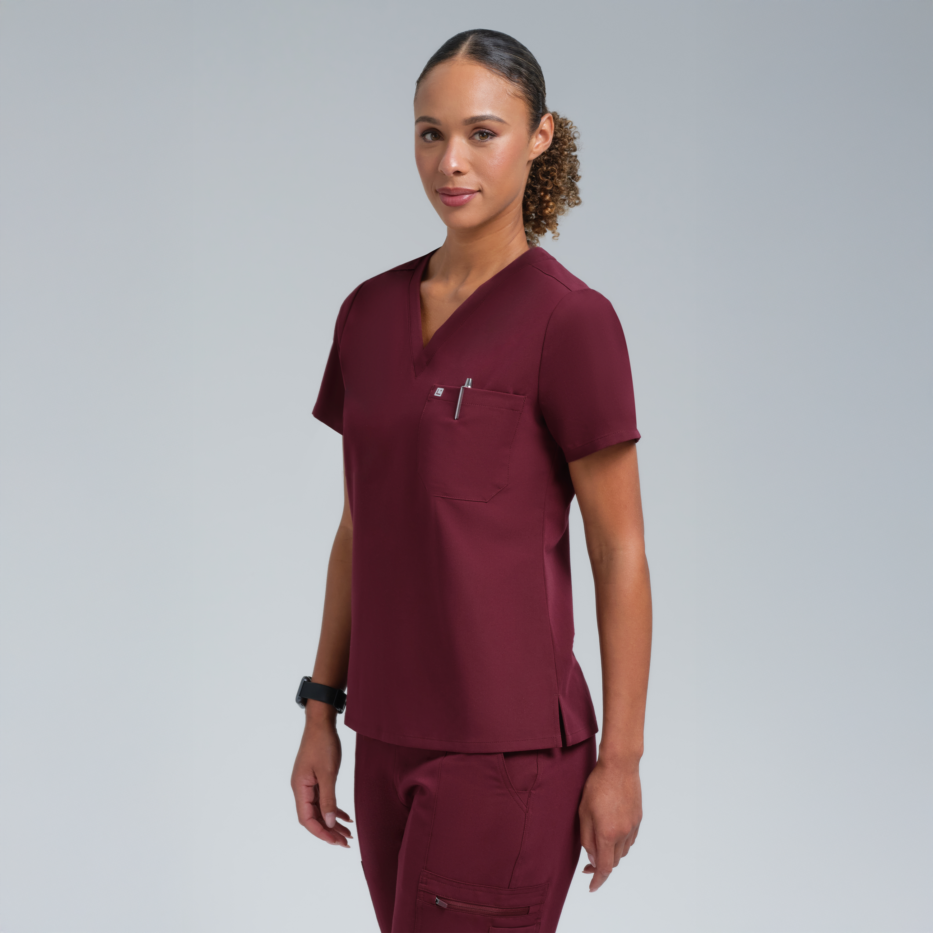 Calypso One Pocket Scrub Top Burgundy