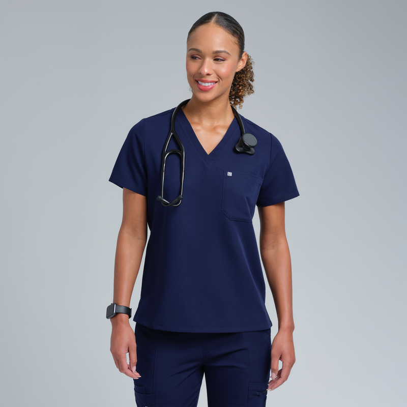 Calypso One Pocket Scrub Top Navy