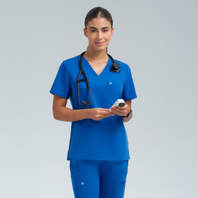 The Pro Women's Fitted Royal Blue Scrub Set