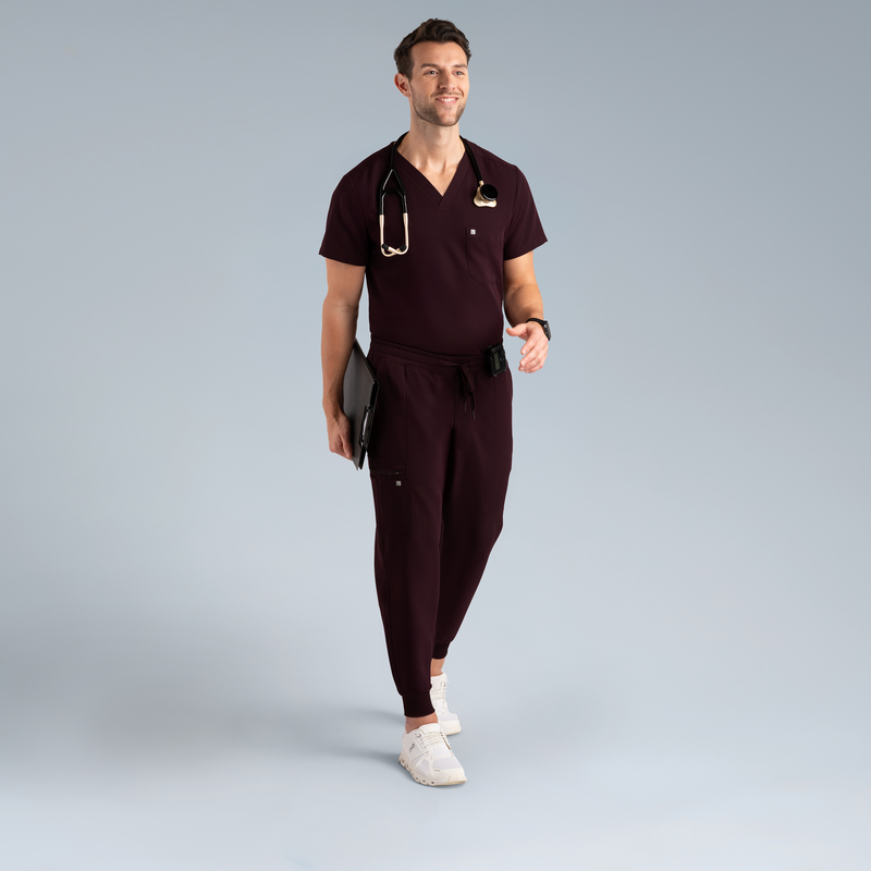 Kronos Mens Jogger Scrub Pants Plum Noir