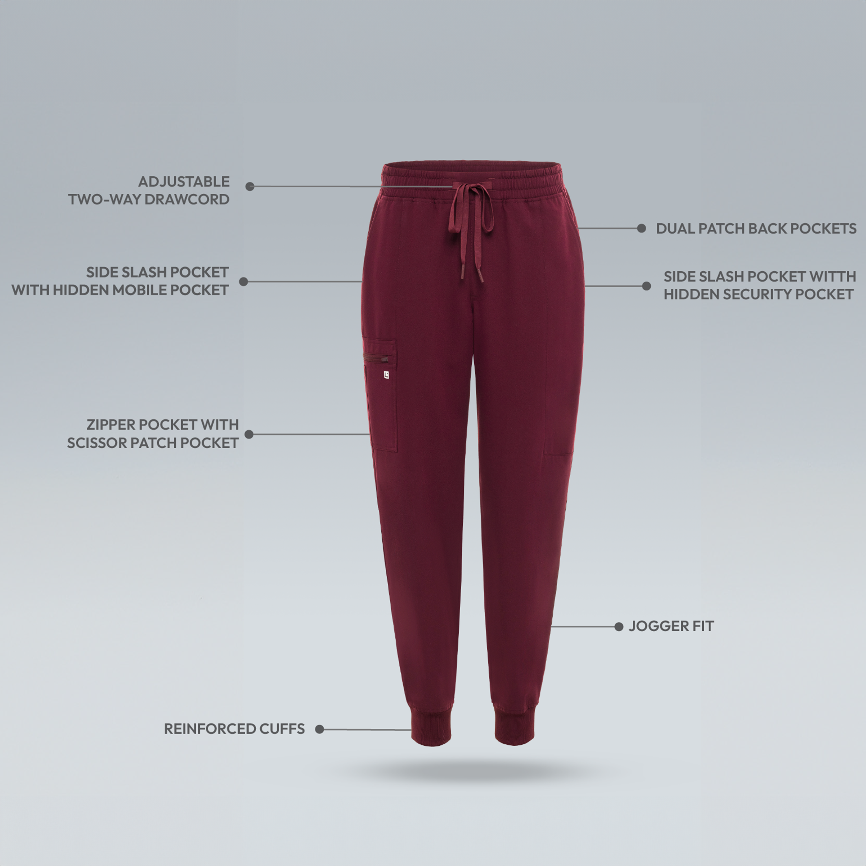 Burgundy Men's Scrub Pants