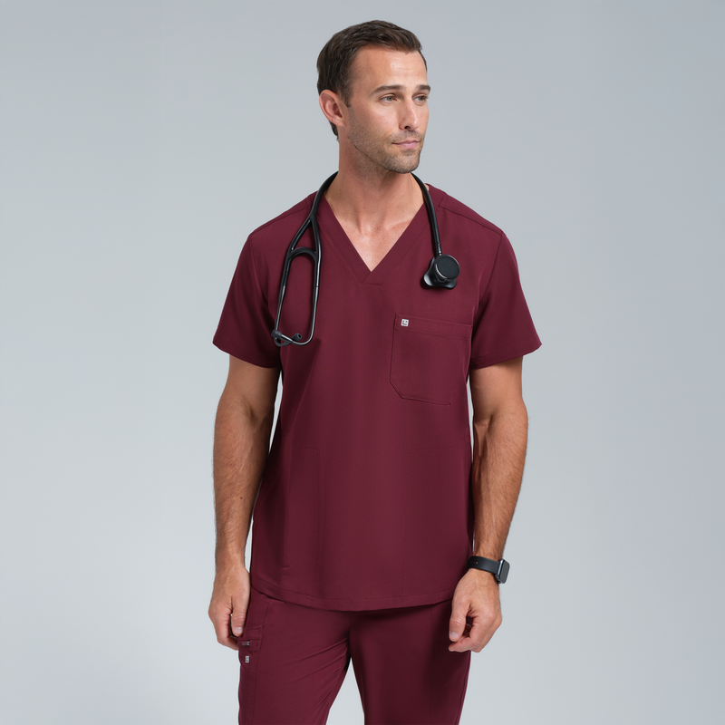 Neo Men’s Three Pocket Scrub Top Burgundy