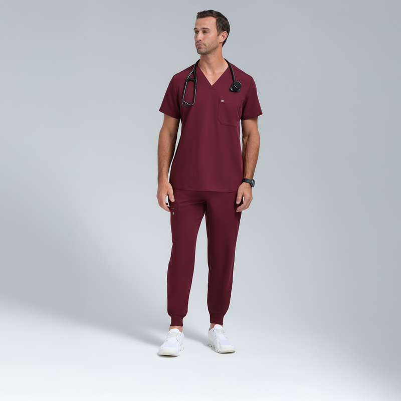 Neo Men’s Three Pocket Scrub Top Burgundy