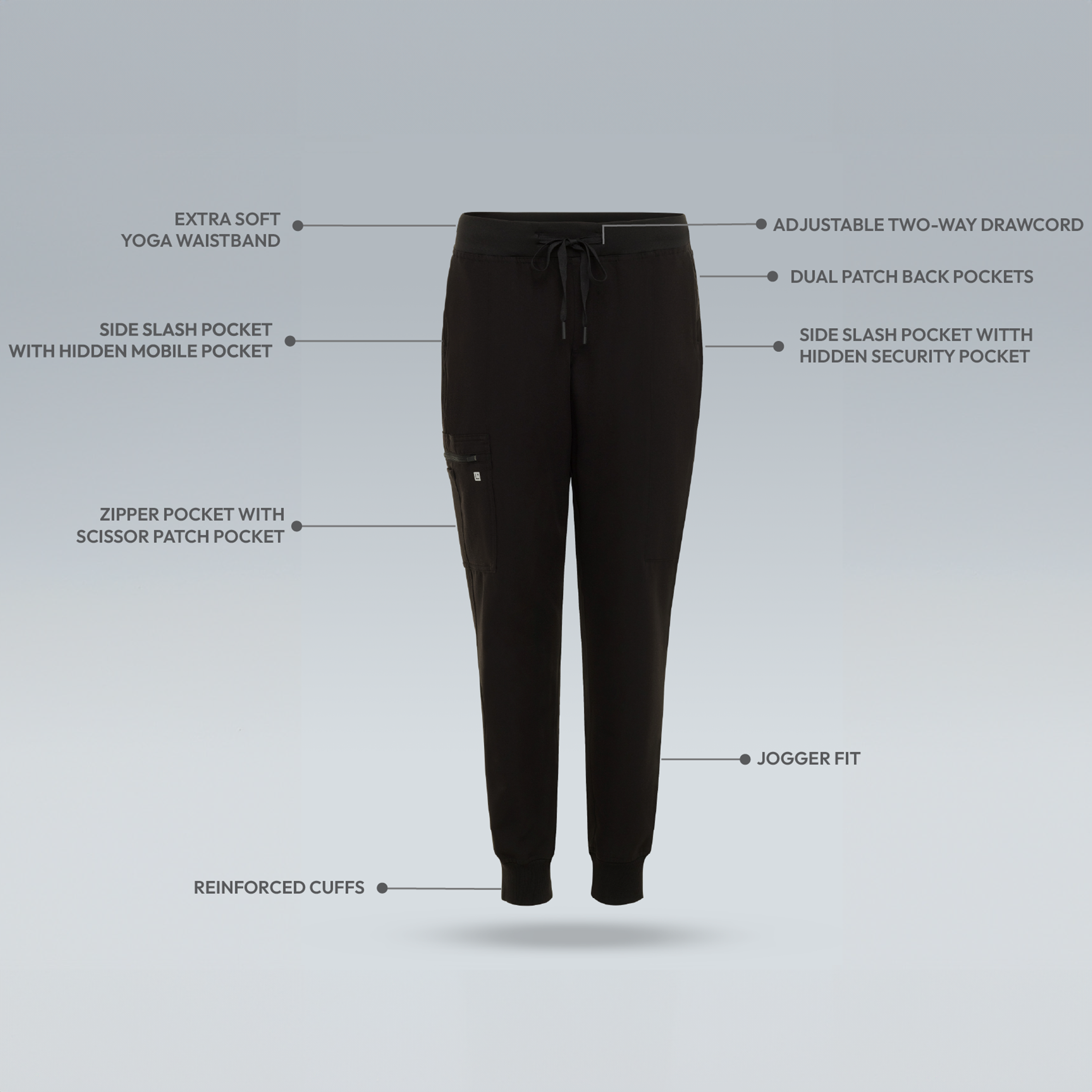 Black womens jogger scrub pants