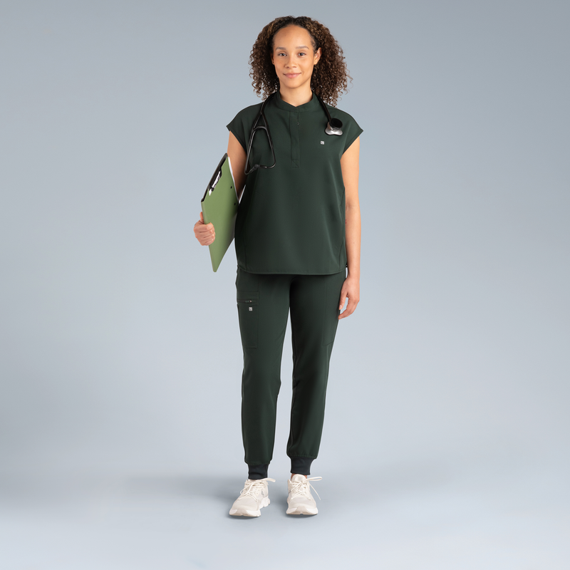 Alexandra Oversized Womens Scrub Top Deep Forest Green