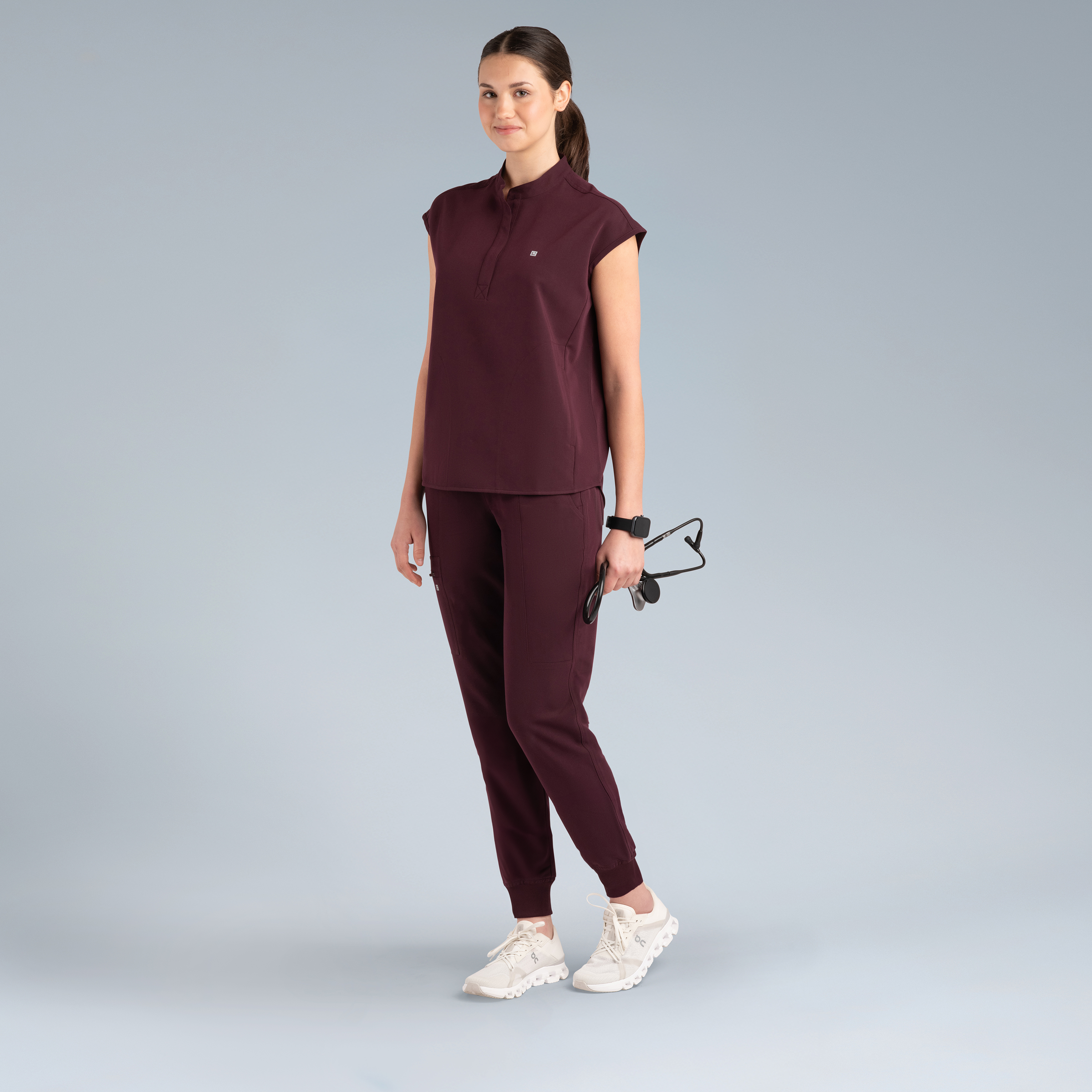 Alexandra Oversized Womens Scrub Top Plum Noir