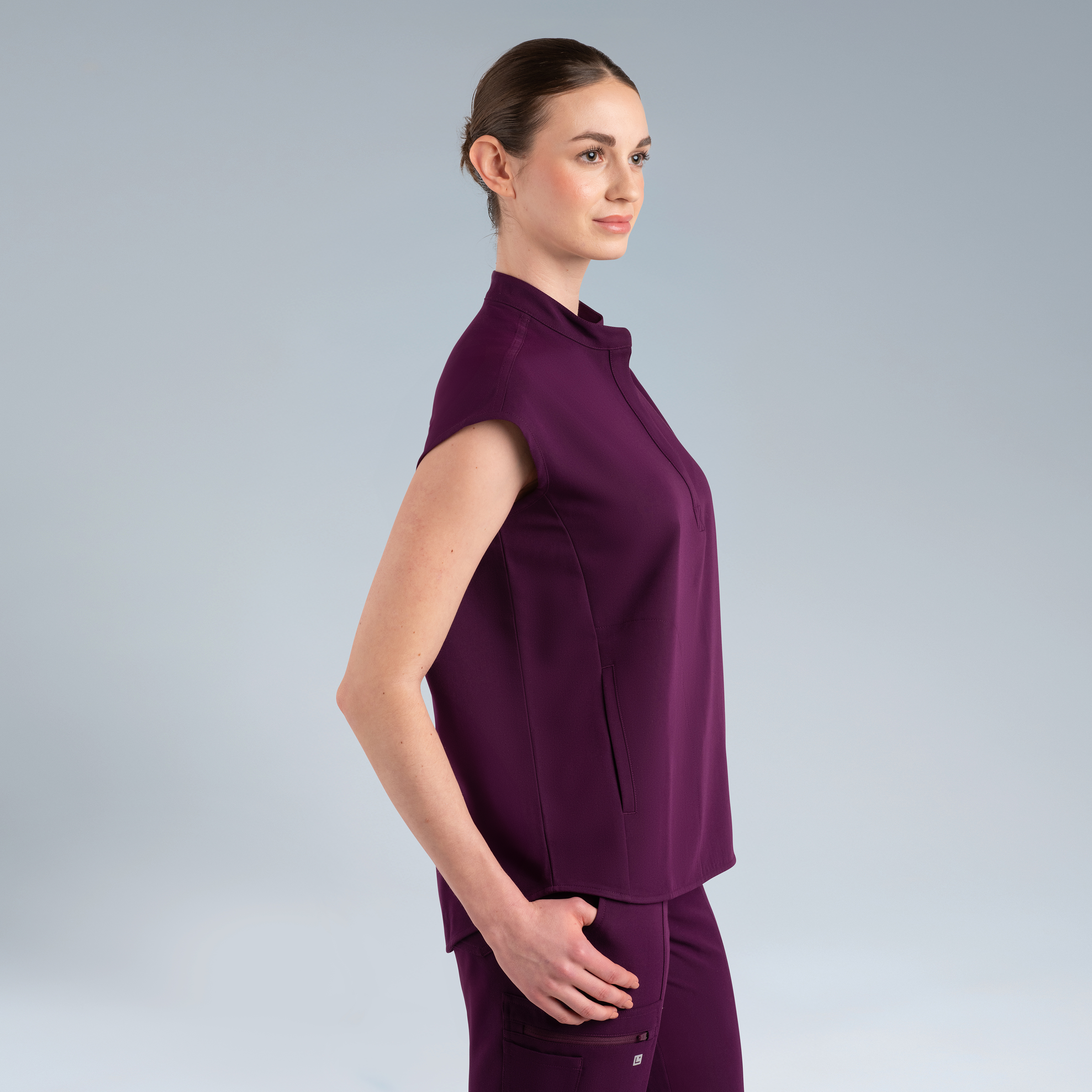 Alexandra Oversized Womens Scrub Top Purple Wine