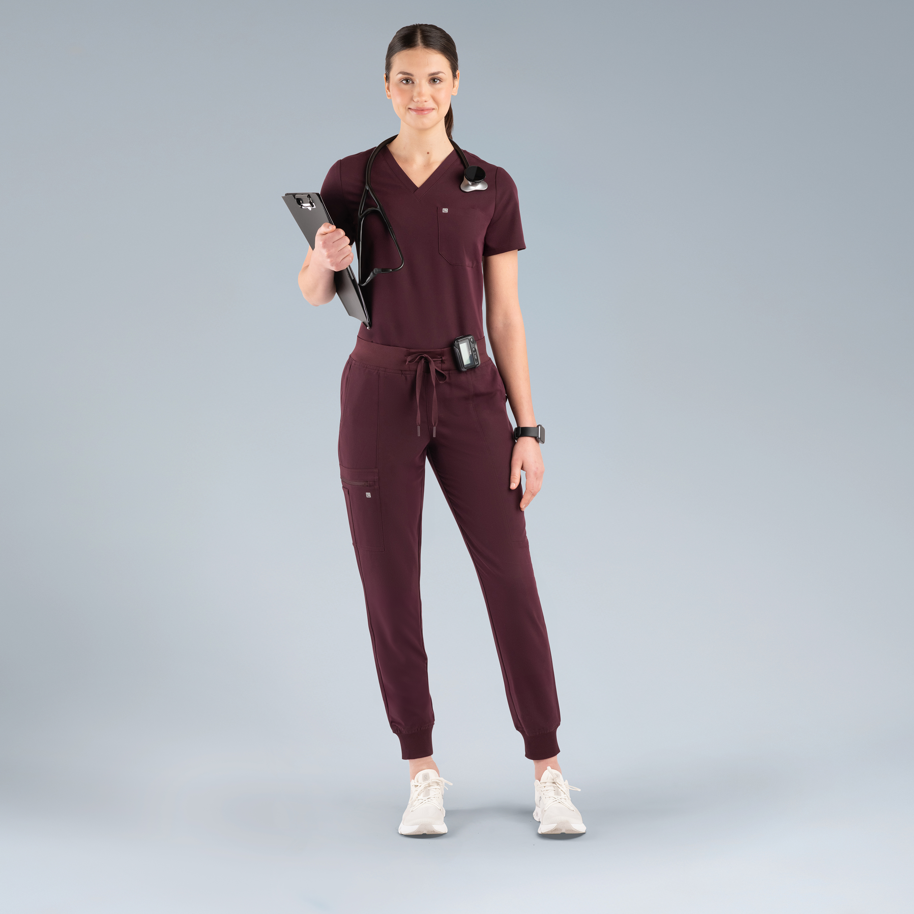Selena Womens Jogger Scrub Pants Plum Noir