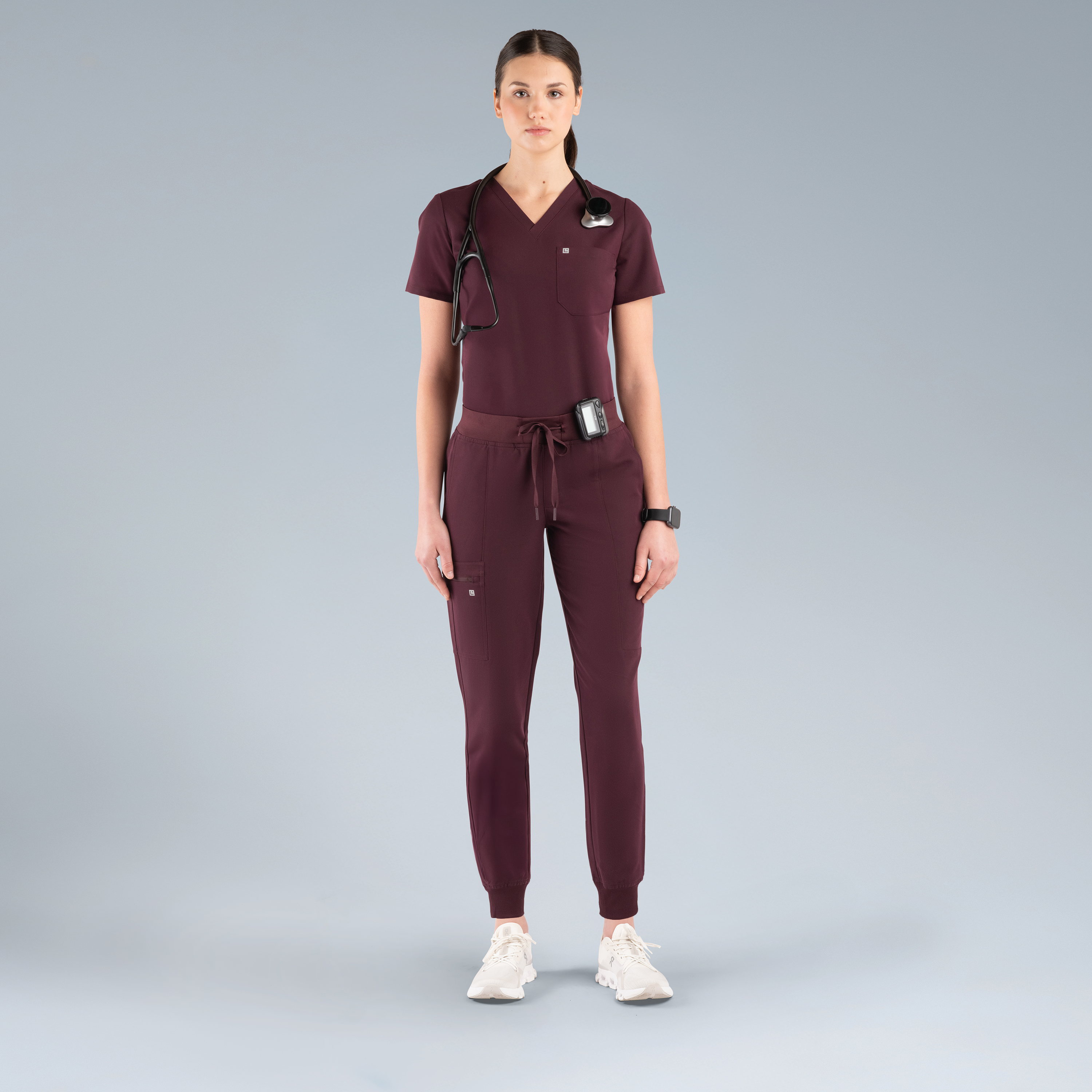 Selena Womens Jogger Scrub Pants Plum Noir