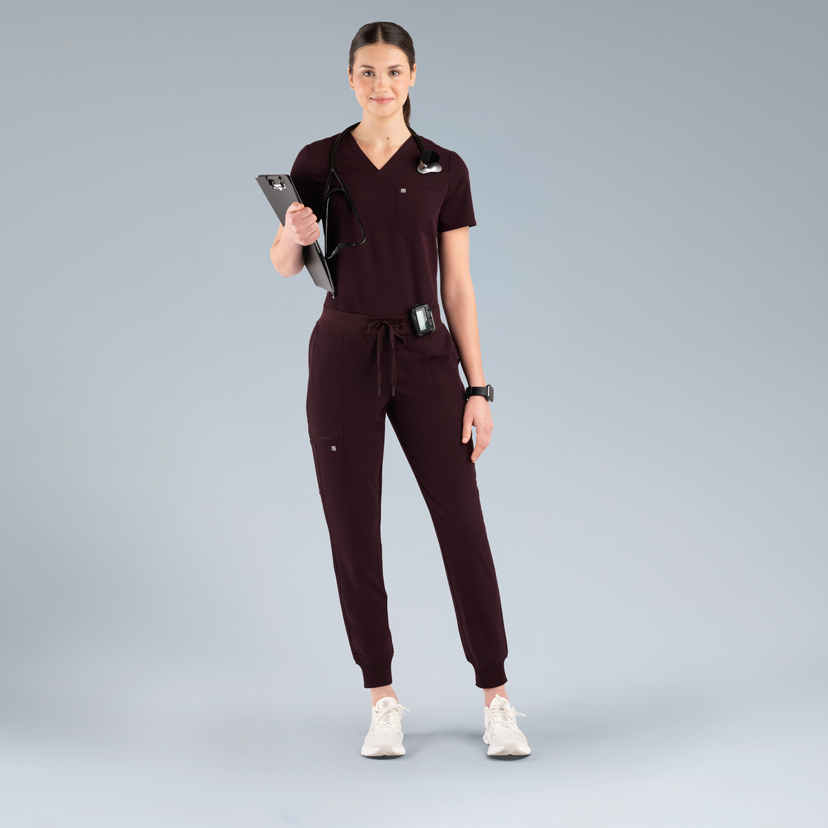 Selena Womens Jogger Scrub Pants Plum Noir