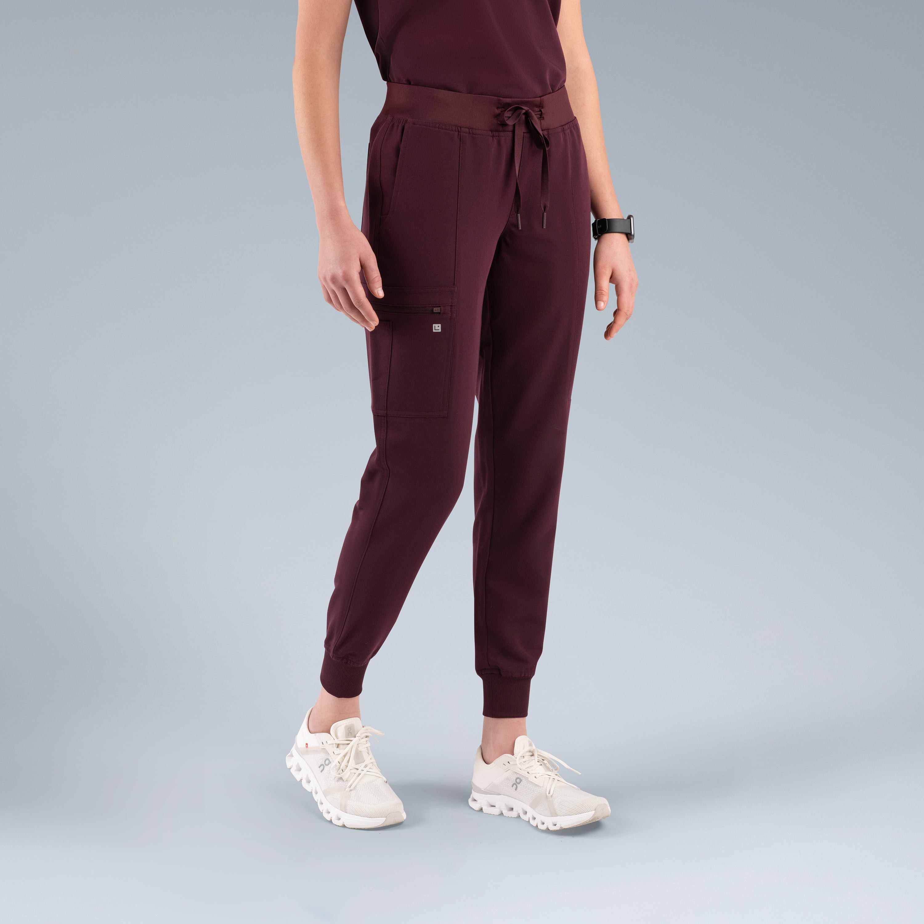 Selena Womens Jogger Scrub Pants Plum Noir