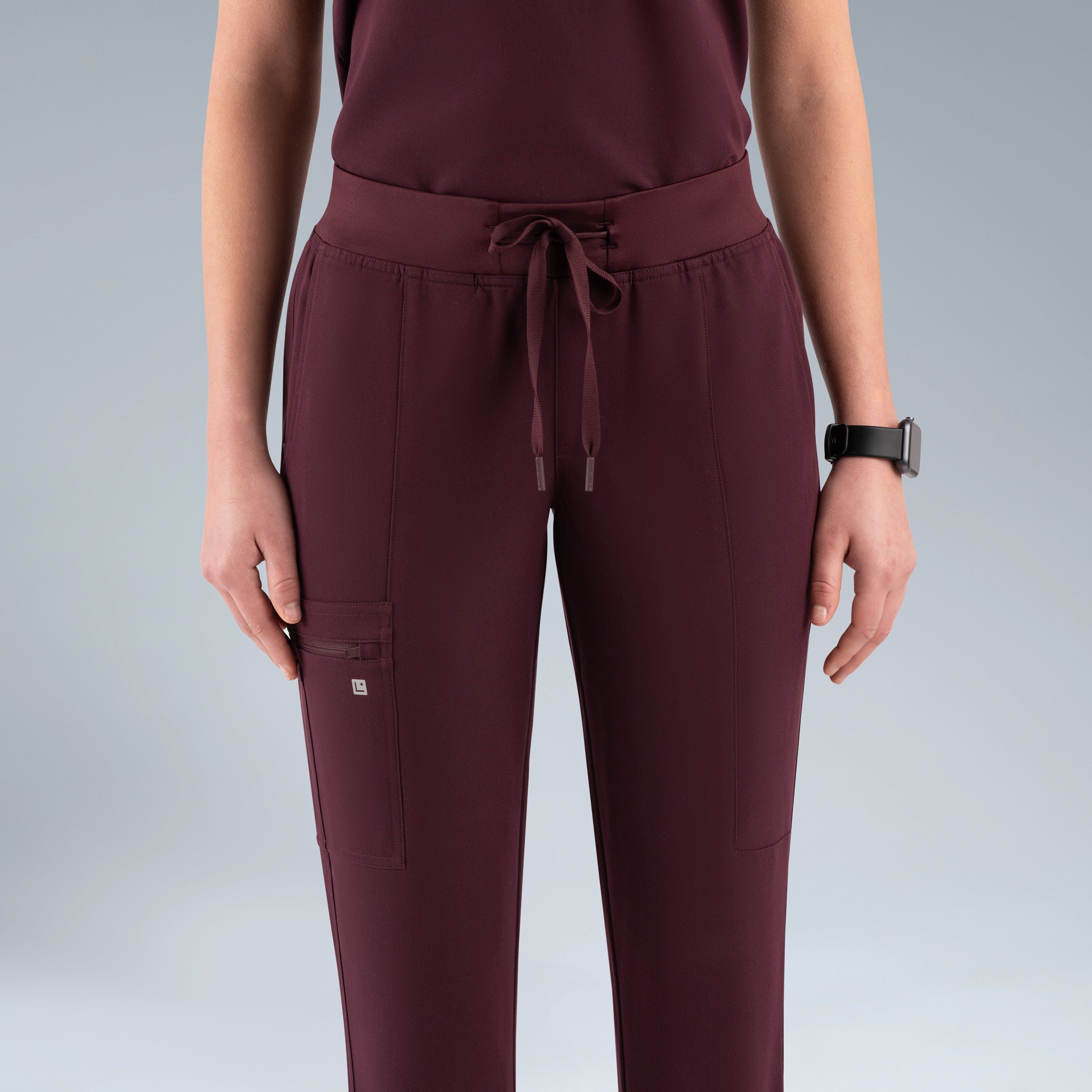 Selena Womens Jogger Scrub Pants Plum Noir