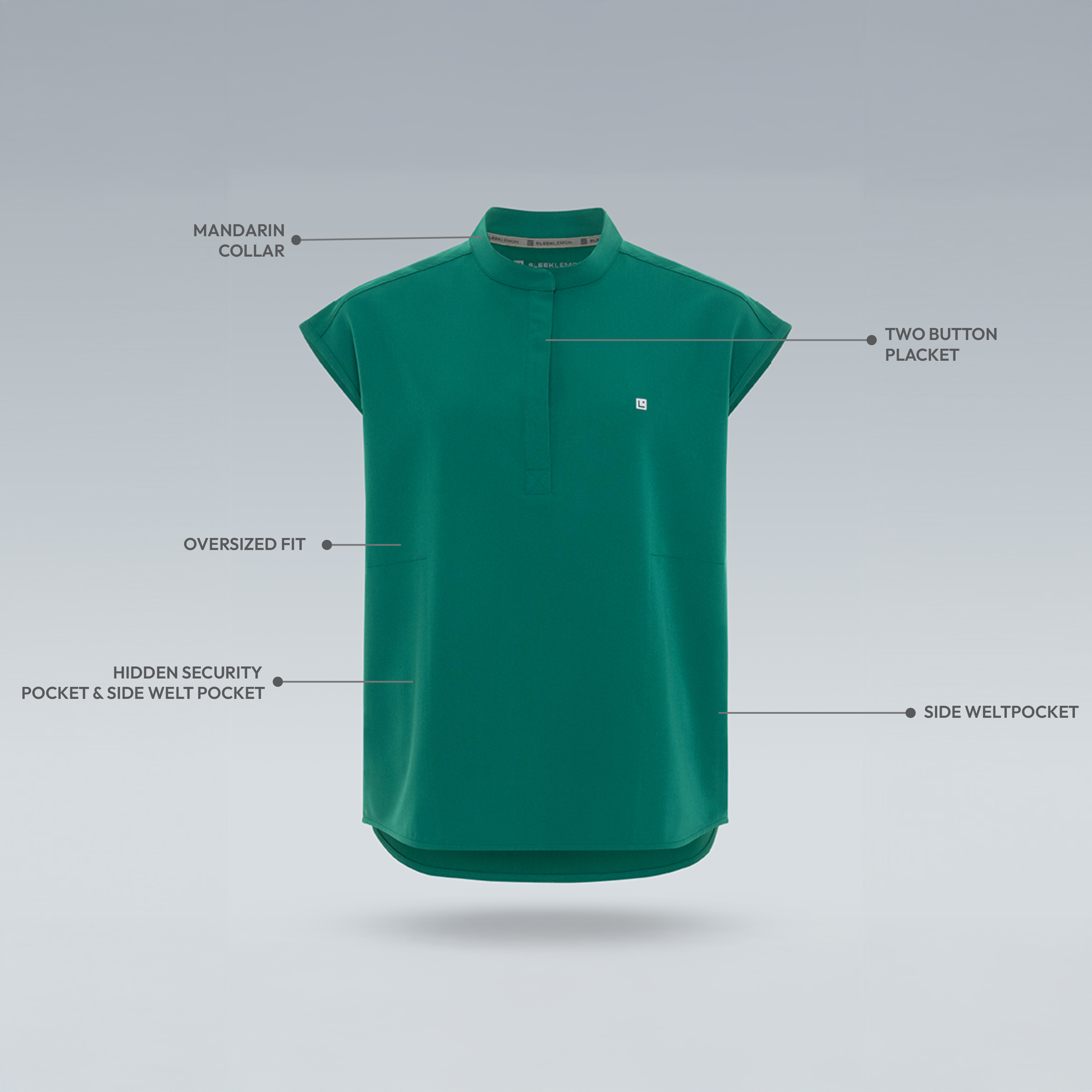 Alexandra Oversized Three Pocket Scrub Top Alpine Green