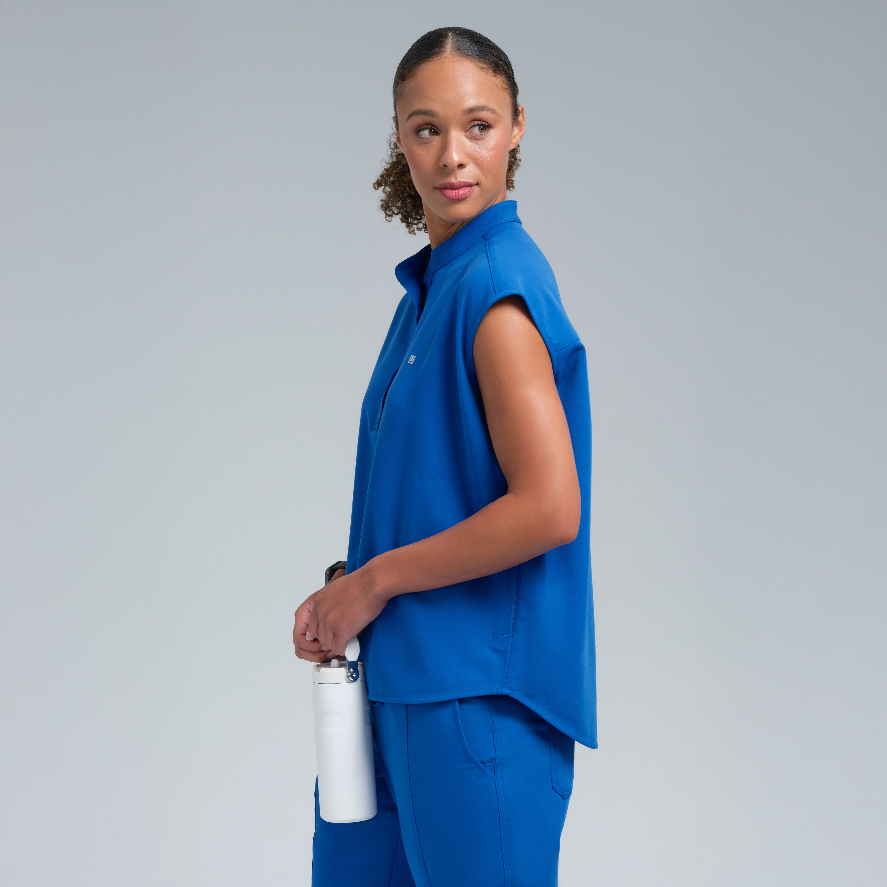 Alexandra Oversized Three Pocket Scrub Top Royal Blue