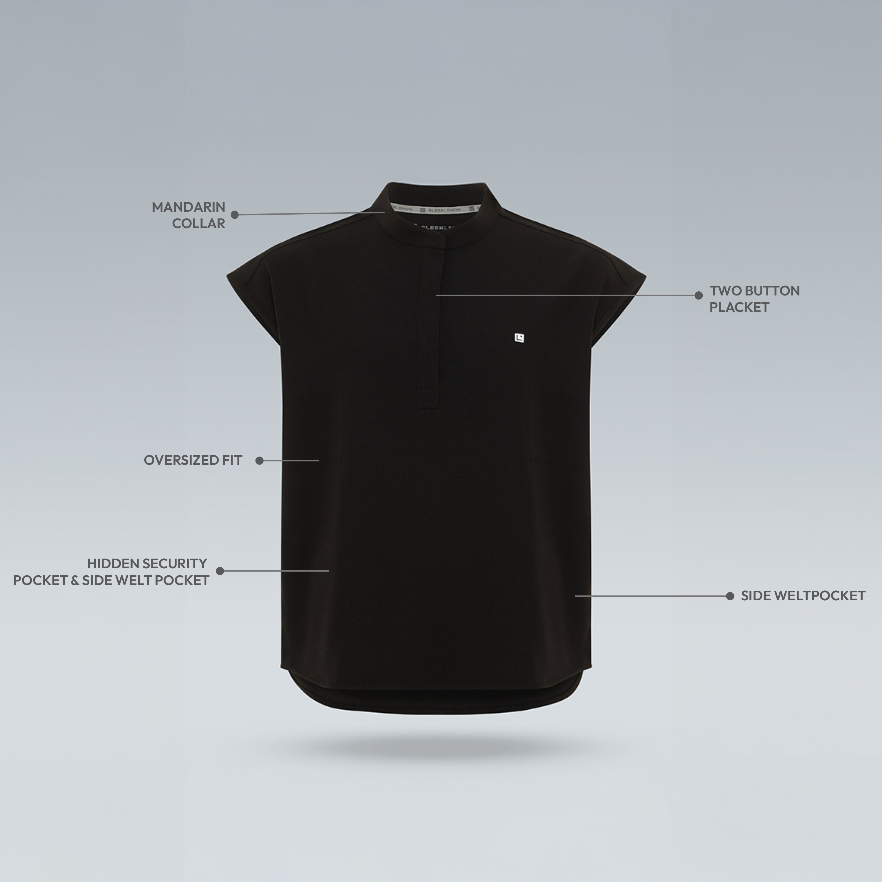 Alexandra Oversized Three Pocket Scrub Top Black