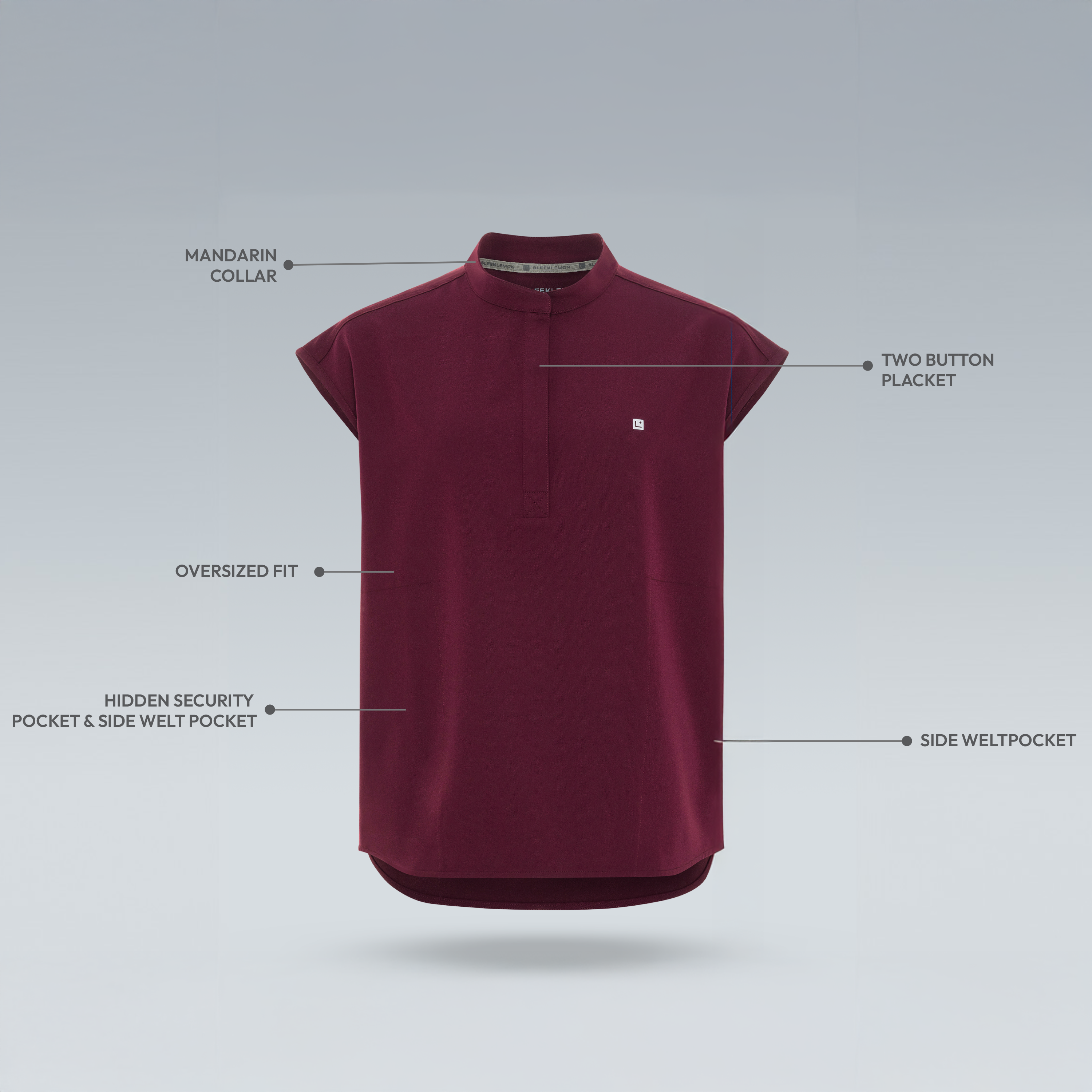 Alexandra Oversized Three Pocket Scrub Top Burgundy