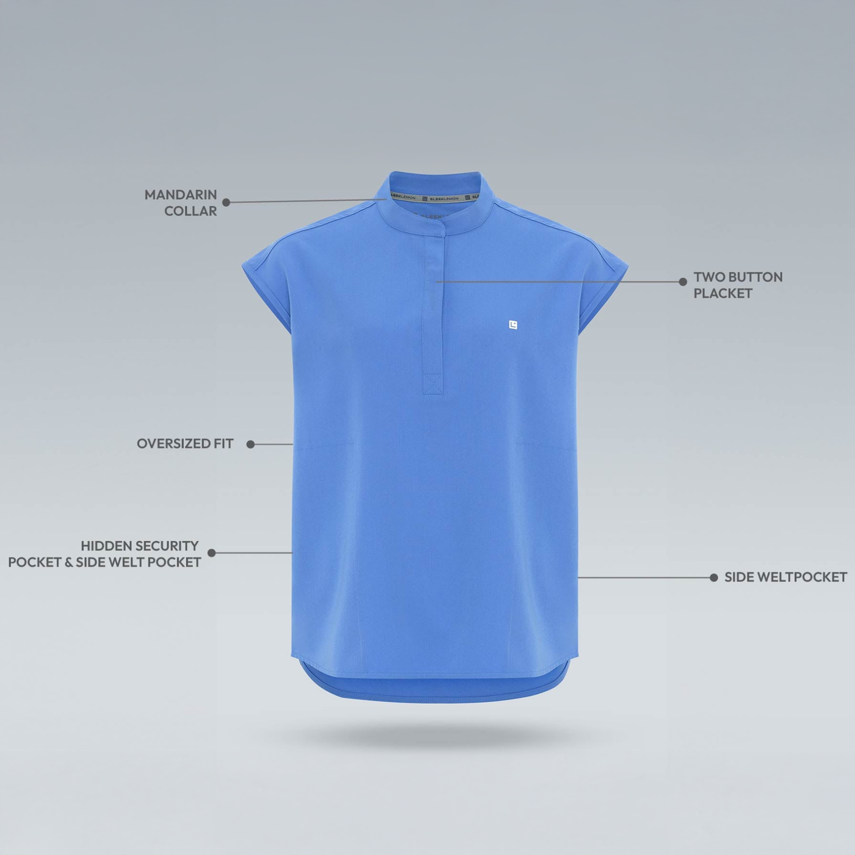 Alexandra Oversized Three Pocket Scrub Top Ceil Blue
